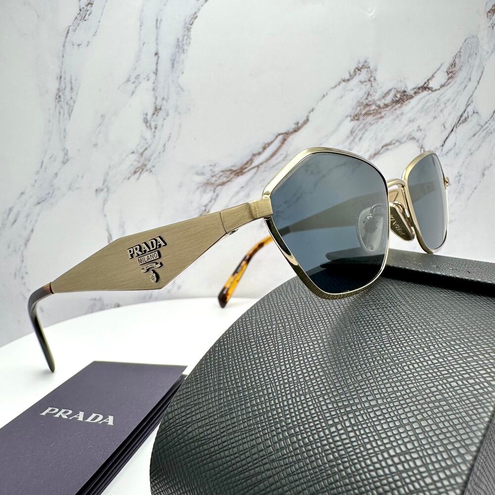 New PRADA Sunglasses Gold Metal 3D Logo Aviator Cat Eye Womens PRD50S ZVN70B - Picture 3 of 16